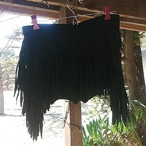 Fringed SOFT vegan suede black Shorts